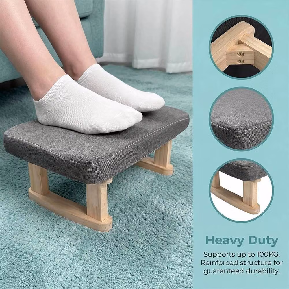 EONLION Wooden Small Footstool Pouffe in Grey, W/D/H: 100 x 18 x 100 cm – 4