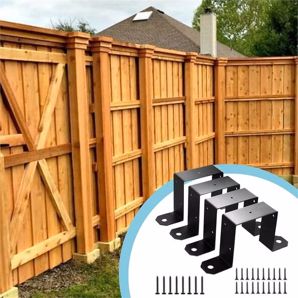 Nordara 4-Piece Heavy Duty U-Shaped Connector Bracket for Fence Panels, Black – 5