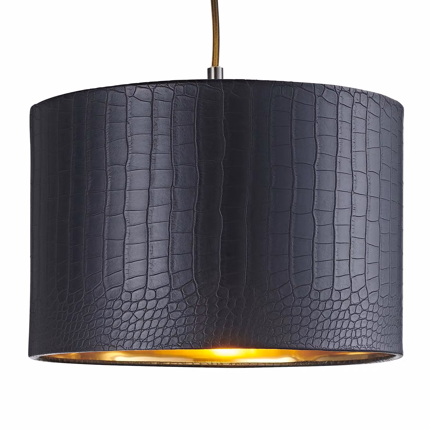 Happy Homewares Modern Round Faux Leather Lamp Shade with Shiny Inner in Black, Diameter: 30 cm – 2