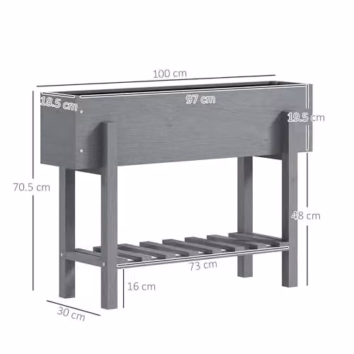 Outsunny Wooden Raised Garden Bed with Bed Liner and Storage Shelf, Grey, W: 100 cm, D: 30 cm, H: 71 cm – 6