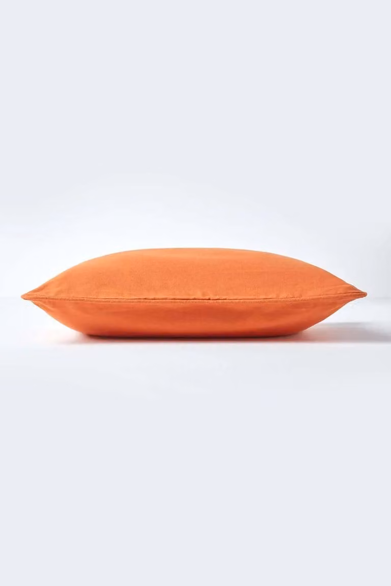 Homescapes Plain Cotton Square Cushion Cover in Orange, W/D/H: 45 x 45 x 45 cm