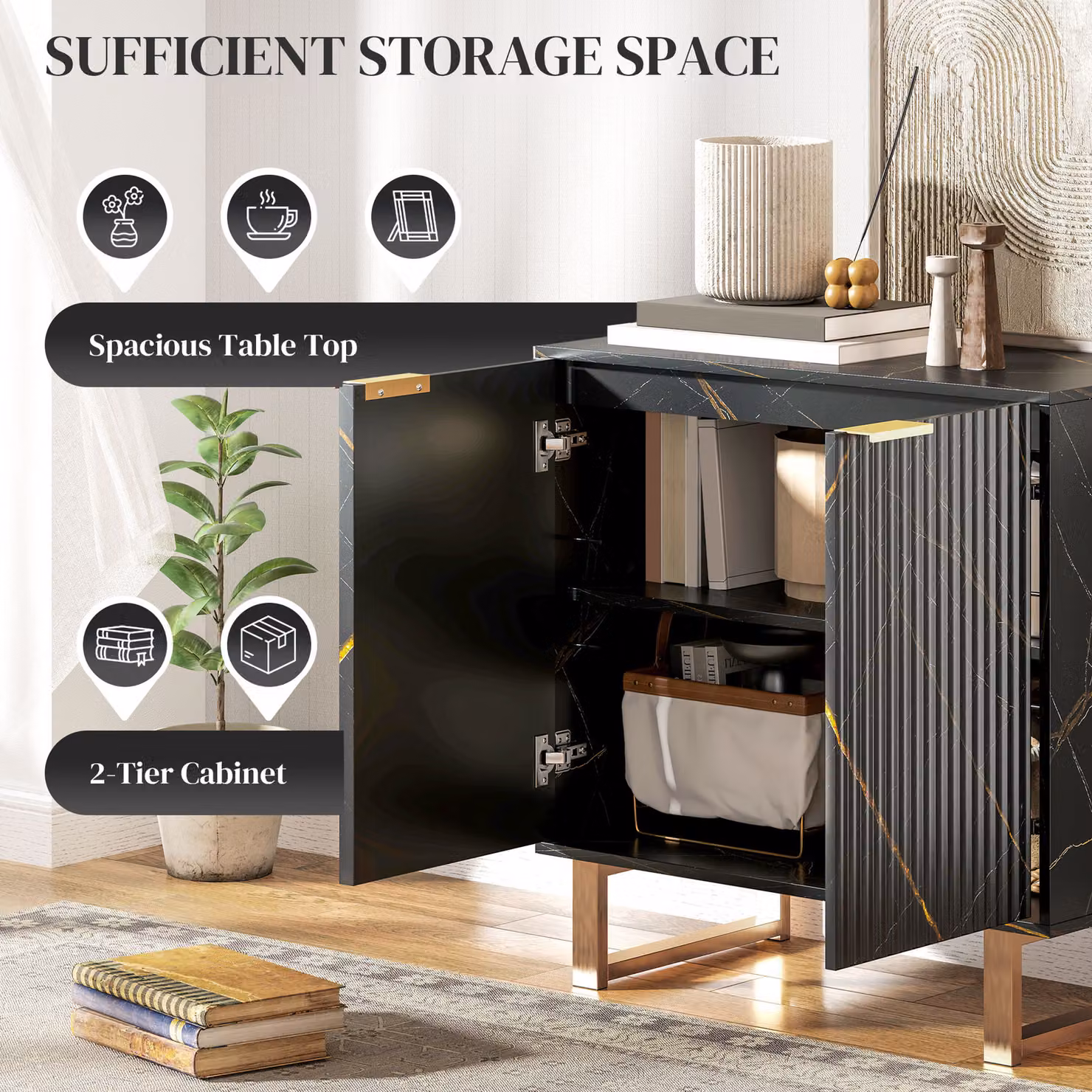 HOMCOM Elegant Storage Sideboard in Black and Gold-Tone – 3