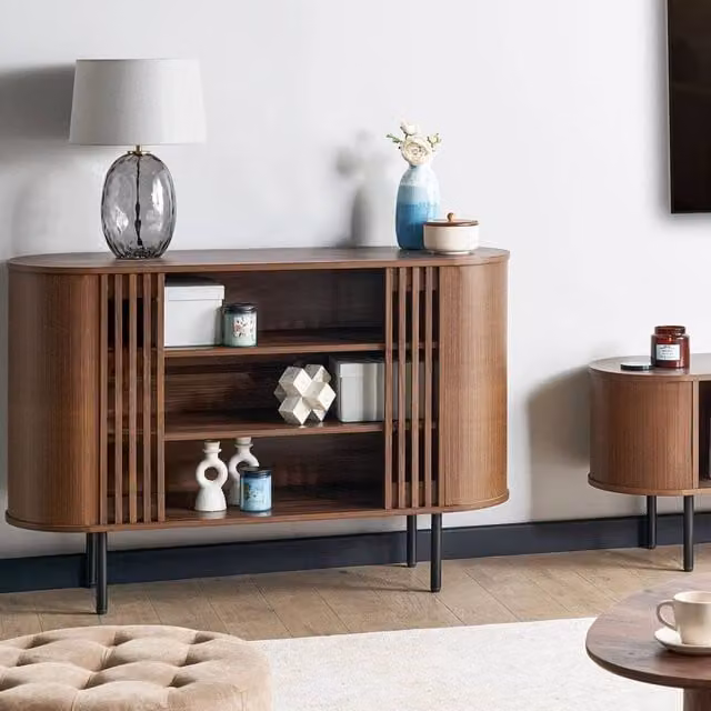 Wyld and Coco Retro Dark Brown MDF Sideboard with Black Metal Legs – 1
