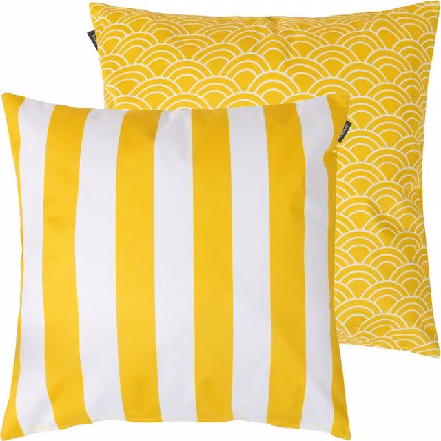 Veeva Set of 2 Yellow Striped Square Outdoor Cushions with Stain Repellent Fabric