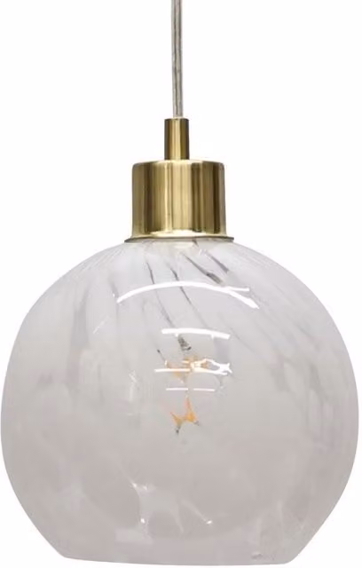 First Choice Lighting Confetti Glass Globe Pendant Light with Satin Brass Fitting in White