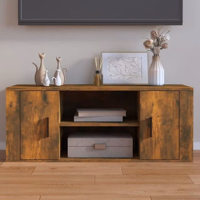Berkfield Home Smoked Oak TV Cabinet in Brown, W/D/H: 100 x 35 x 40 cm – 1