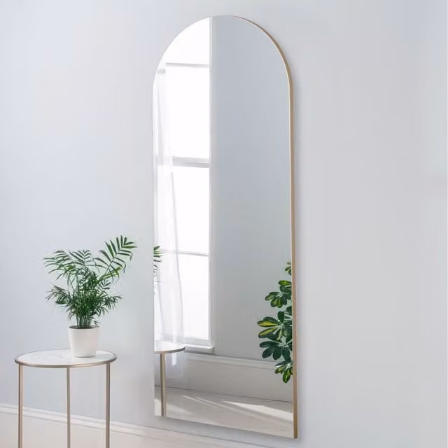 Yearn Minimalist Large Freestanding Floor Arch Mirror in Gold