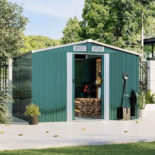 Breeins Metal Large Tool Storage Garden Shed in Dark Green