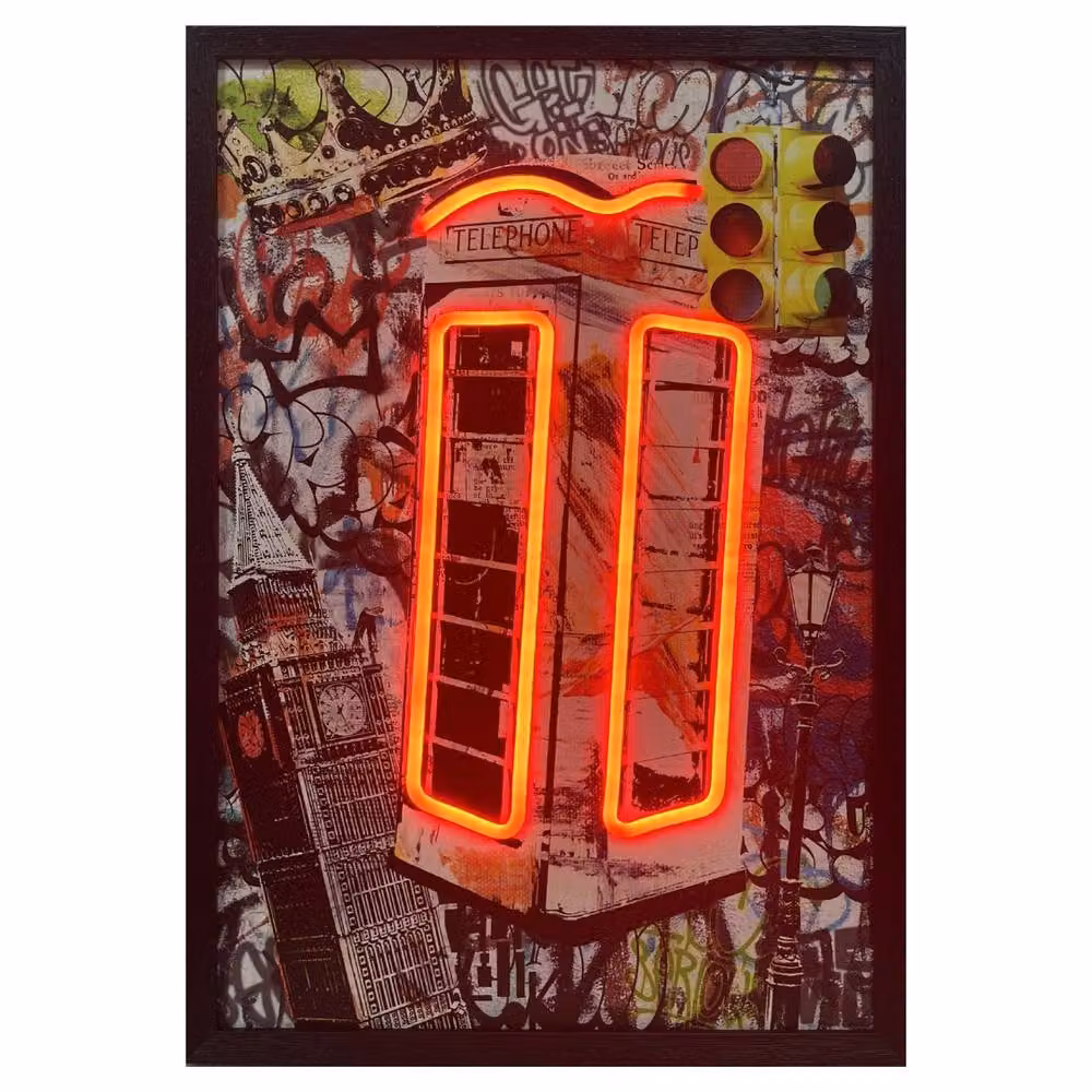 HOME LUXE INTERIOR London Telephone Box Neon LED Wall Art, Multicolour, W: 40 cm, H: 60 cm – 3