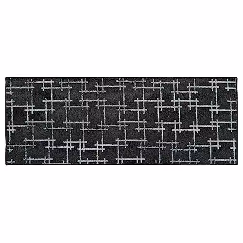 JVL Vector Machine Washable Latex Backed Runner Doormat with Criss-cross Design, Black, W: 57 cm, L: 150 cm – 1