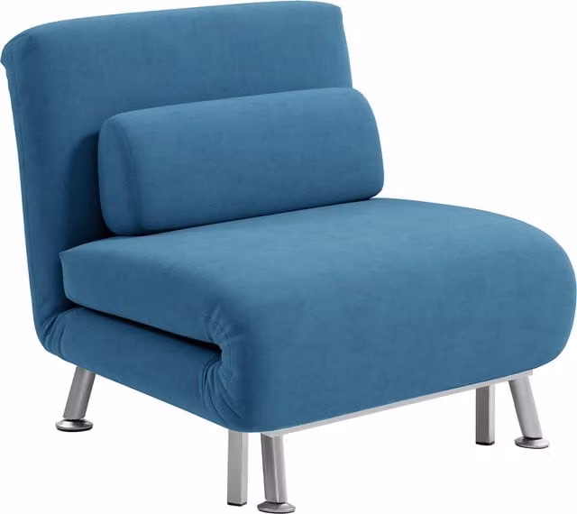 HOMCOM Single Sofa Bed, Blue Velvet Foldable Sleeper with Armrests and Pillow