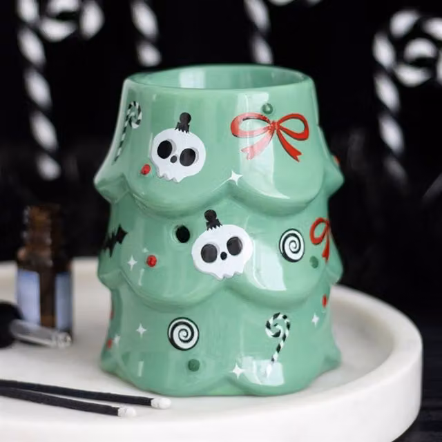 KDMK Creepy Christmas Tree Ceramic Oil Burner and Wax Warmer in Green