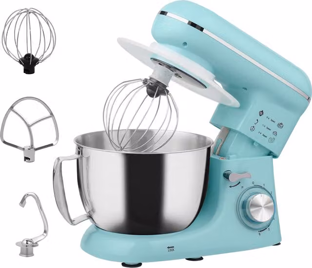 HOMCOM 1300W Kitchen Stand Mixer in Blue with 4.5L Stainless Steel Bowl, Dough Hook, Whisk and Beater