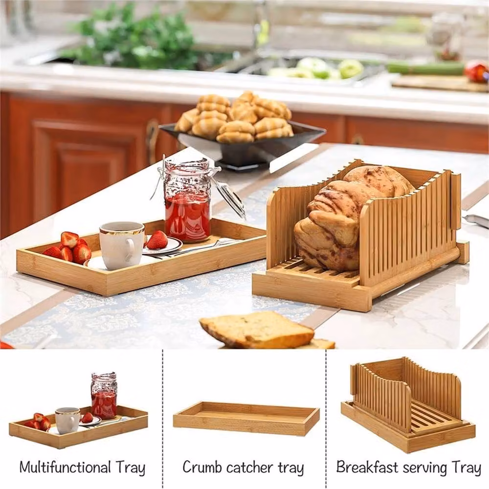 Nordara Adjustable Foldable Bamboo Bread Slicer Guide in Natural Brown, W: 100 cm, H: 15 cm, D: 15 cm – 5