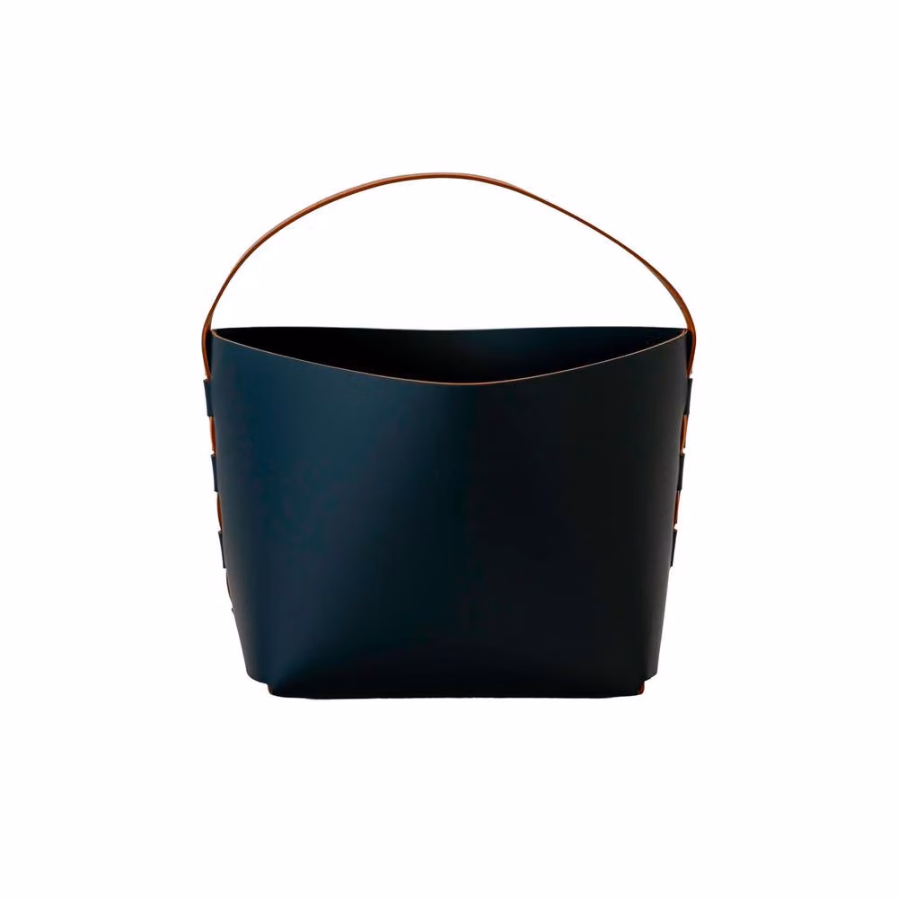 Angel Cerda Blue Regenerated Leather Open Weave Storage Basket with Handles W/D/H: 39.0 x 37.0 x 40.0 cm – 2