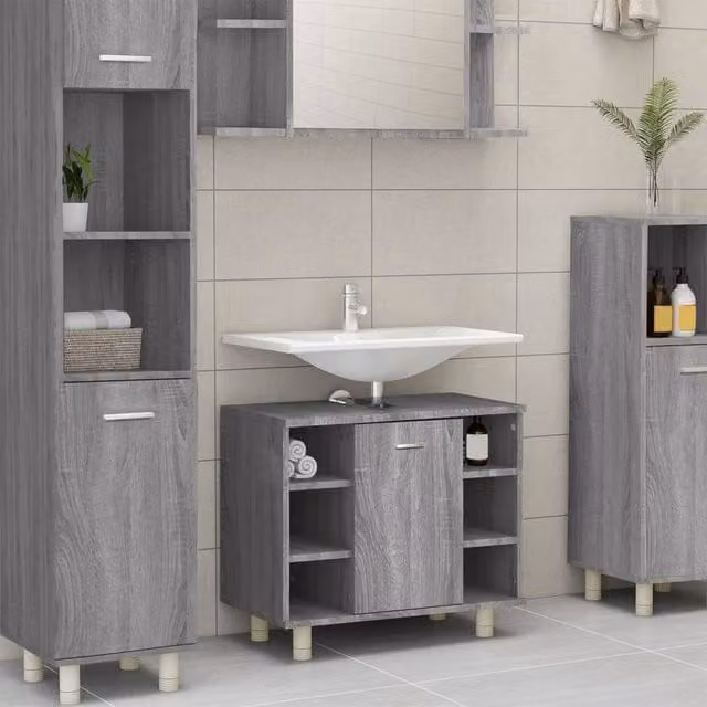 Berkfield Home Grey Sonoma Wall Mounted Bathroom Cabinet with Hinged Doors and Internal Shelves, W/D/H: 60 x 32 x 53.5 cm – 1