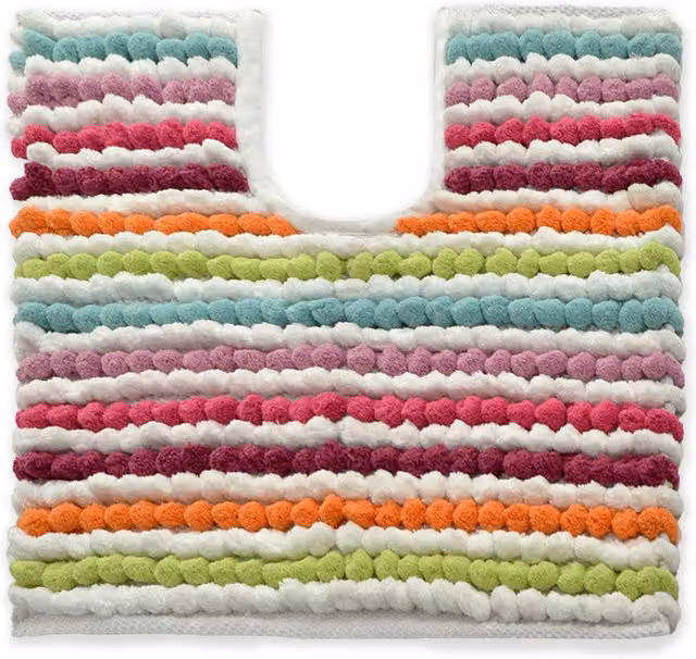 Allure Bath Fashions Striped Chunky Bobble Pedestal Toilet Mat, Multicolour, 50 x 50 cm – 1