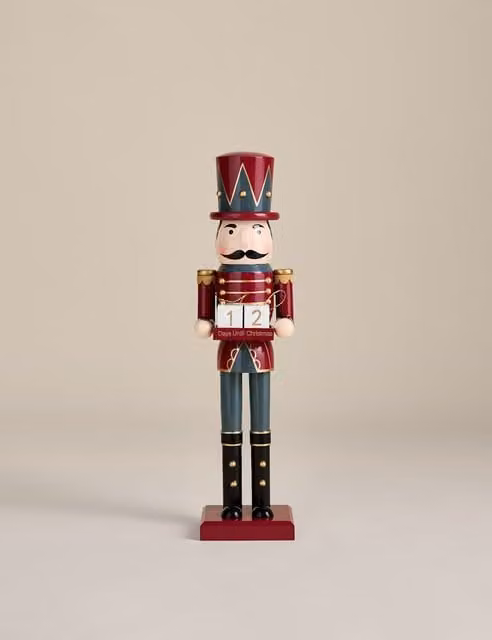 M&S Classic Wooden Nutcracker Christmas Advent Tabletop Decoration in Red, Green and Gold