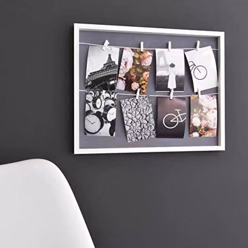 Nielsen Design Rustic Wood Photo Collage Frame in White and Grey for 8 Pictures 10x15 cm with Hanging Clothesline and Clips – 4
