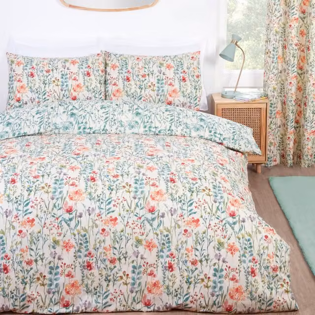 Terrys Sundour Amaryllis Reversible Floral Cotton Duvet Cover Bedding Set, Multicolour