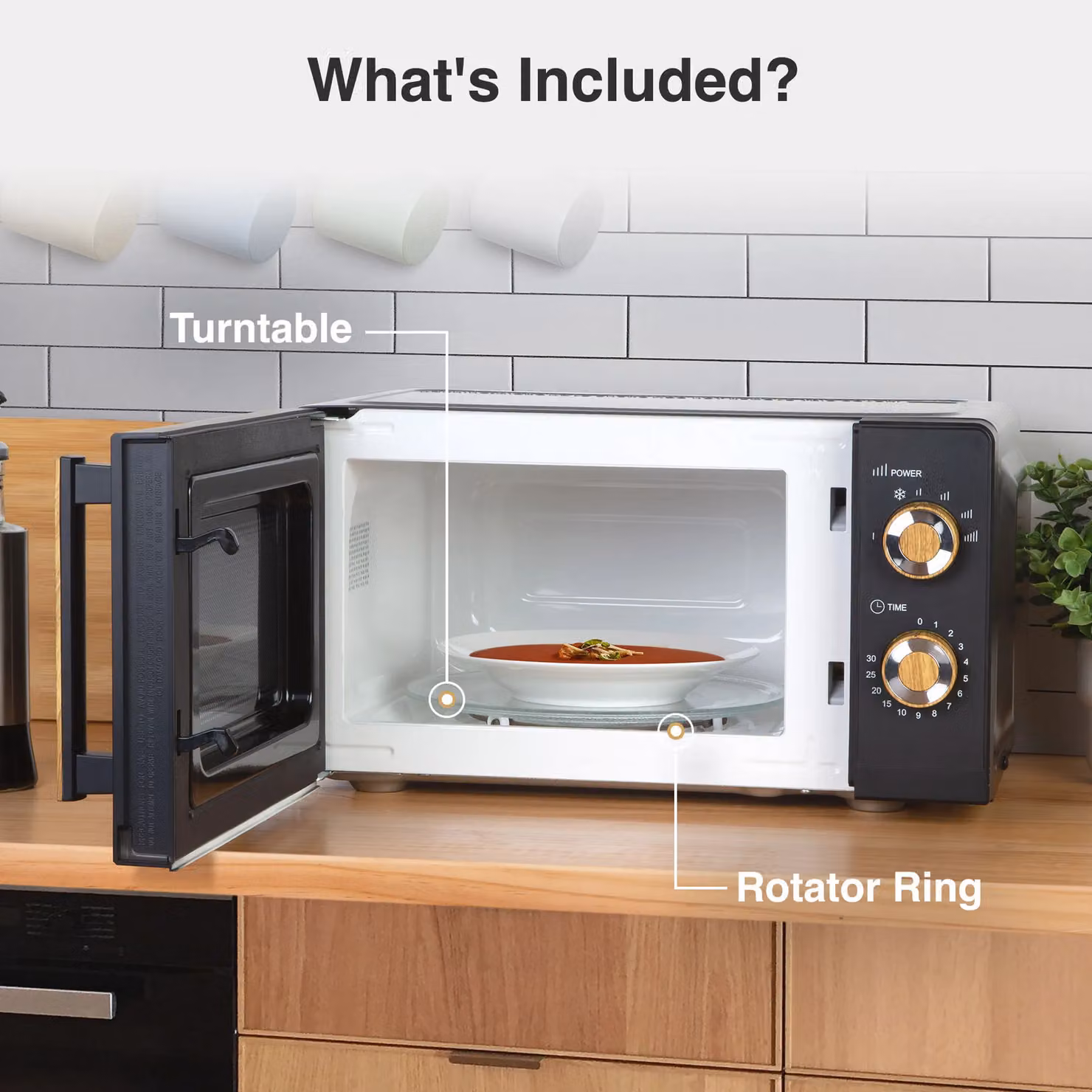 VonShef Fika 20L Solo Countertop Microwave in Black and Wood – 4