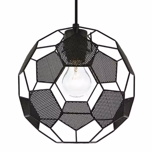 Happy Homewares Modern Matte Black Football Soccer Sphere Pendant Lamp Shade with Laser Cut Holes, W/D/H: 25 x 25 x 25 cm – 1