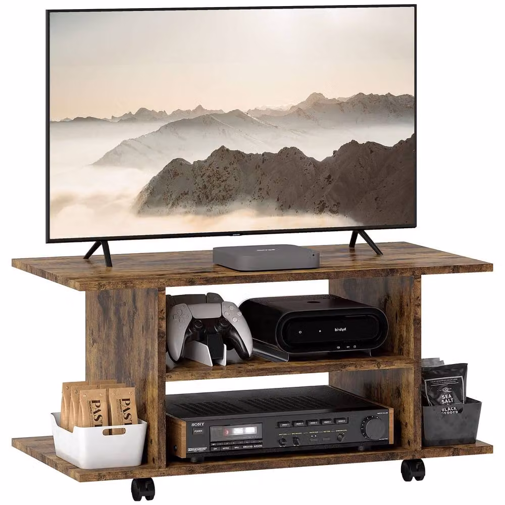 Wyld Haus Rinael Mobile TV Unit with Shelves, Rustic Brown, W: 80 cm, D: 40 cm, H: 40 cm – 2