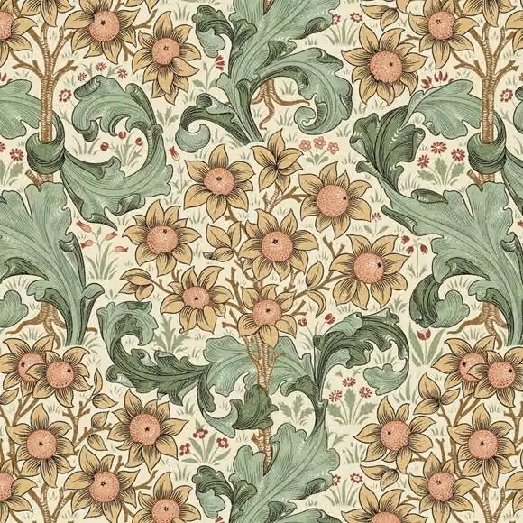William Morris Orchid Digitally Printed Fabric in Multicolour and Yellow