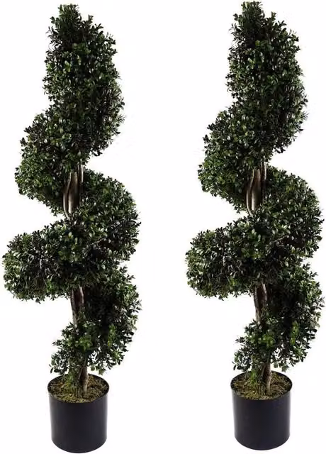 Leaf Pair of Green Spiral Buxus Artificial Trees, UV Resistant Topiary, Height: 120 cm – 1