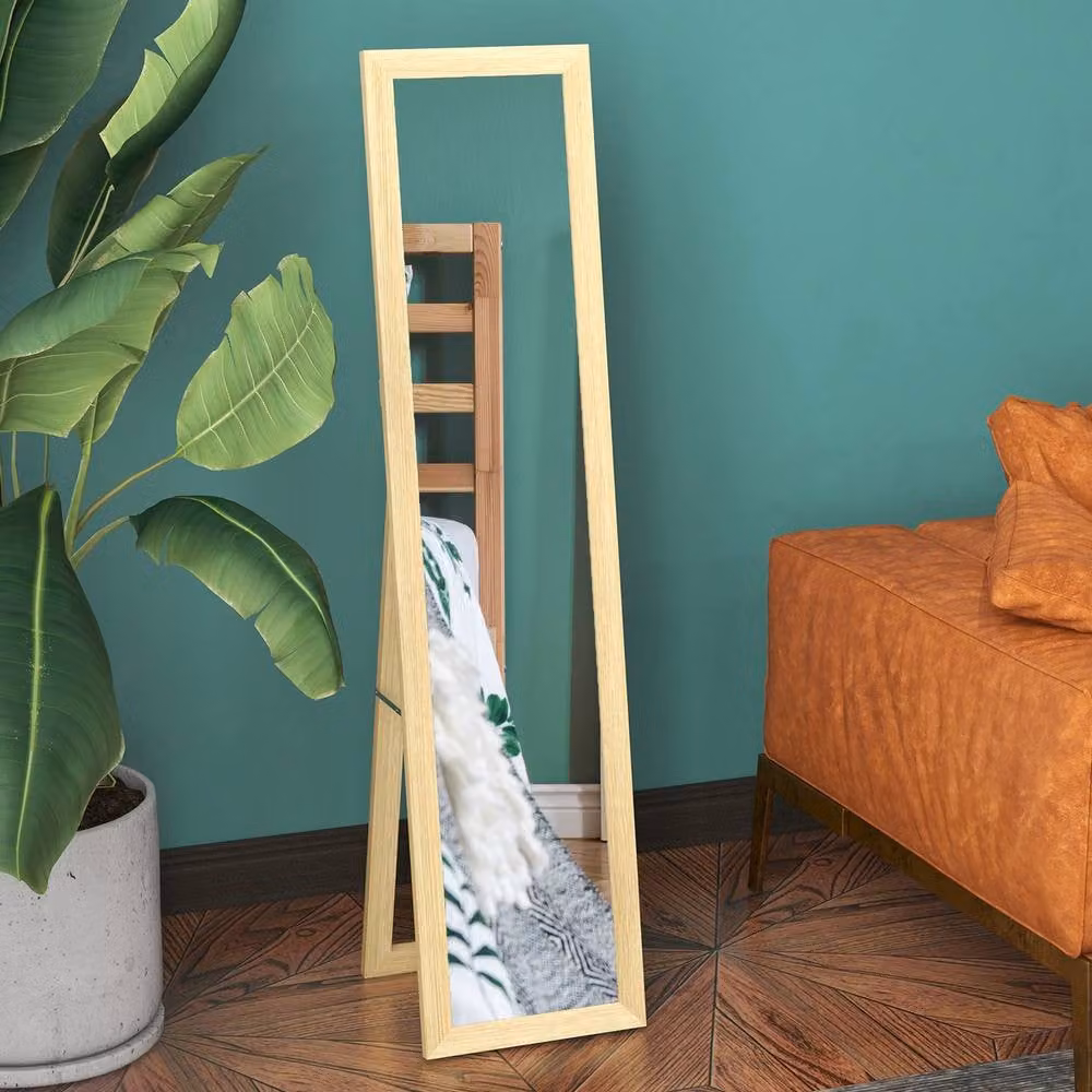STILVORA Full Length Rectangular Mirror in Natural Wood, Freestanding or Wall Mounted – 2