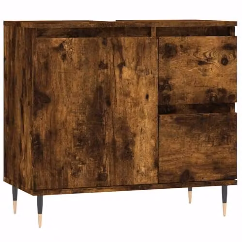 vidaXL Bathroom Cabinet in Brown Smoked Oak, W: 65 cm, D: 33 cm, H: 60 cm