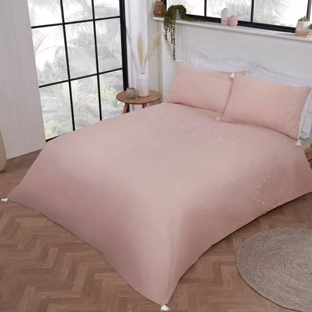 Smart Living Boho Embroidered Tassels Duvet Cover and Pillowcases, Pink, W: 200 cm x D: 200 cm