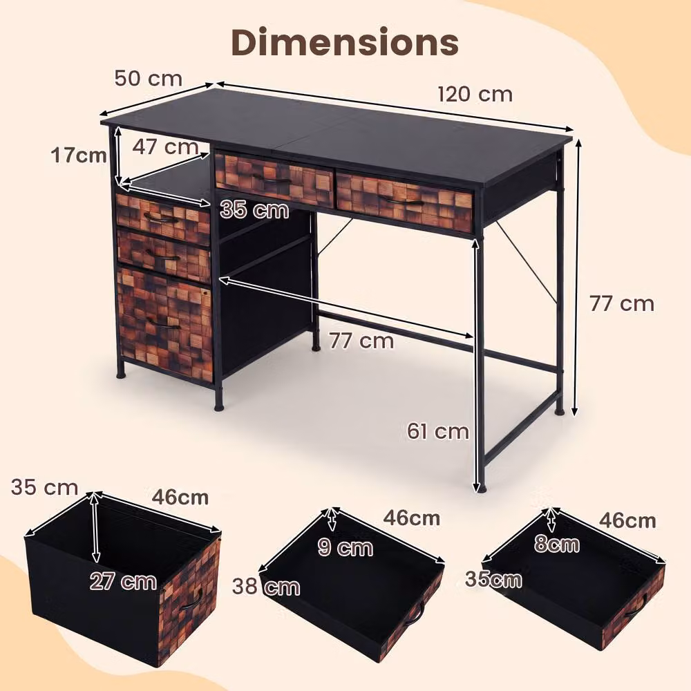 Costway Brown Computer Desk with Shelf and Drawers for Home Office and Study – 2