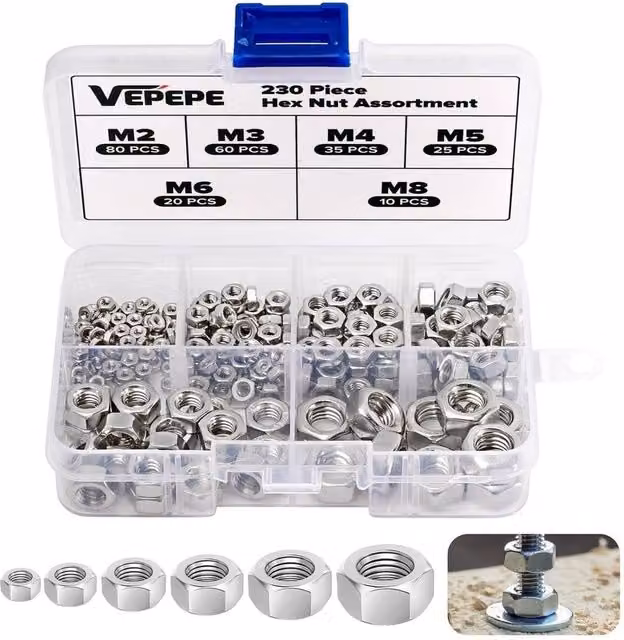FLAVORA Silver Hex Nuts M2 M3 M4 M5 M6 M8 – 1