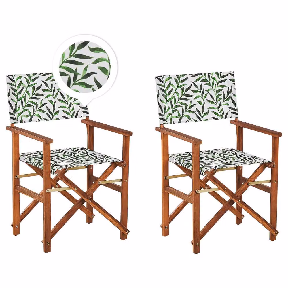 Wyld and Coco Garden Director Chairs 2 Pack, Reversible Leaf Design in Green, Acacia Wood – 2