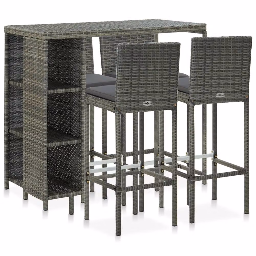 Berkfield Home Elegant 5 Piece Grey Poly Rattan Garden Bar Set with Cushions – 1