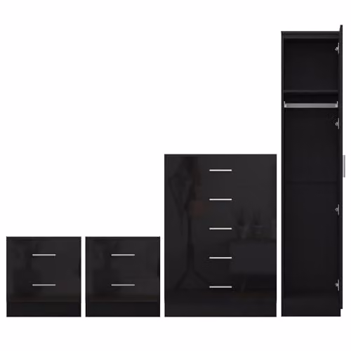 Reflect Modern Bedroom Furniture Set in Black Gloss and Black Oak Finish, Including 1 Door Wardrobe, 5 Drawer Chest and 2 Bedside Tables – 3