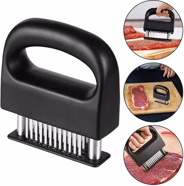 PAWNORA 48-Blade Stainless Steel Meat Tenderizer in Black