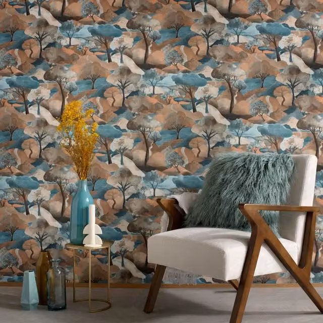 Erismann Tree Landscape Wallpaper in Blue