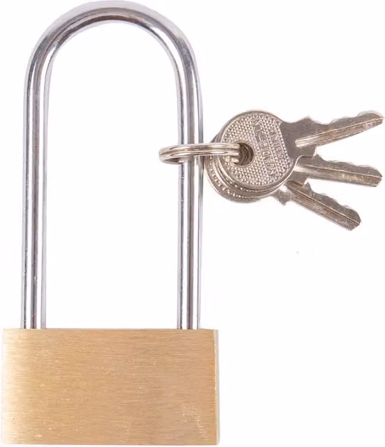 Blackspur Brass Long Shackle Padlock with Key, Gold/Yellow, 4 cm