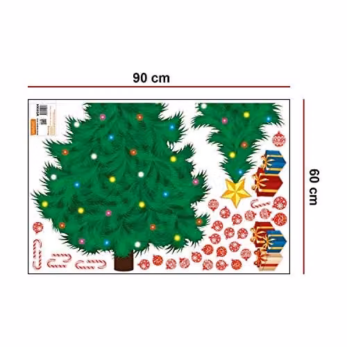 WALPLUS Traditional Christmas Tree Wall Sticker Decal, Multicolour Adhesive Wall Mural for Home, Nursery or School Decor – 2