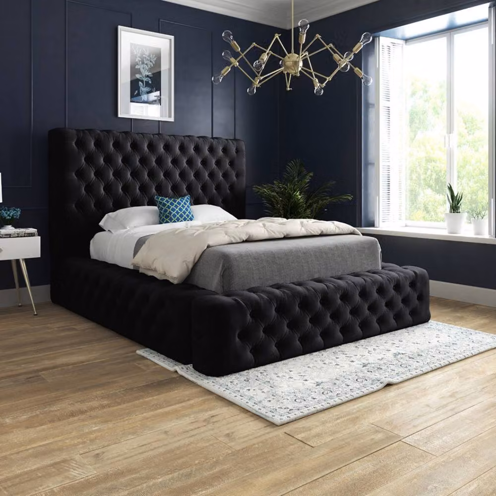 Casani Woolmer Chesterfield Upholstered Velvet Bed Frame in Black, W/D/H: 120 x 200 cm – 2
