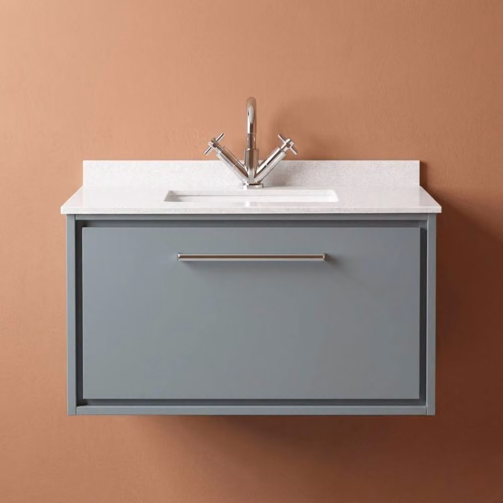 Balterley Modern Wall Hung Single Drawer Basin with Marble Worktop, Coastal Grey, Width: 80 cm – 2