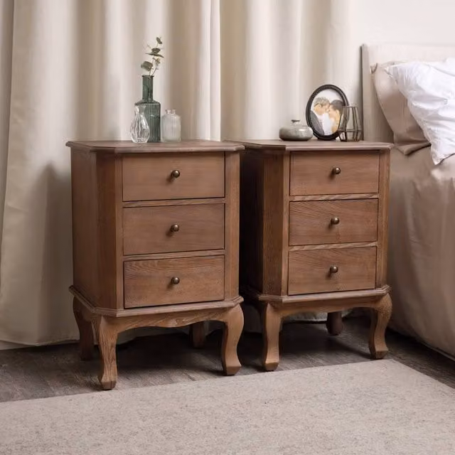 Melody Maison Ashwell Pair of 2 Dark Brown 3 Drawer Bedside Tables