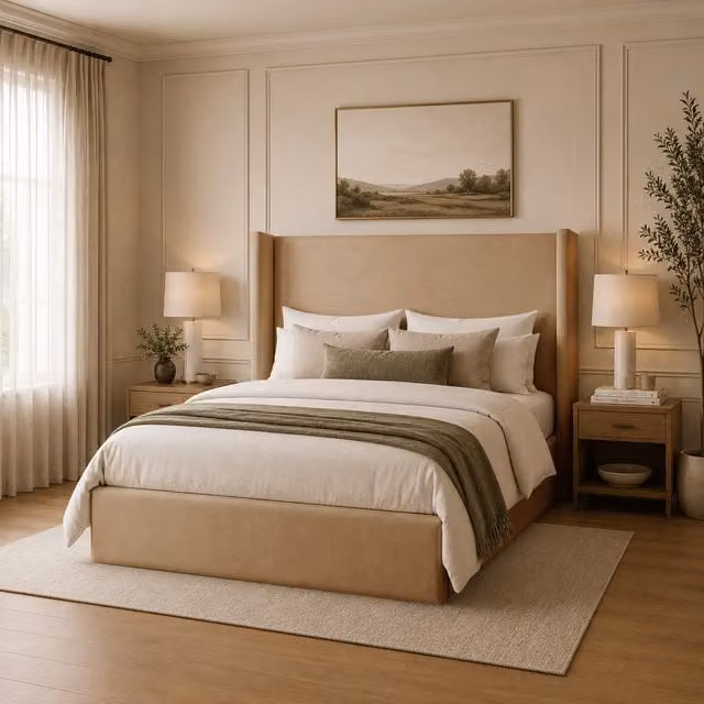 Desire Deco Luxury Wingback Lynx Upholstered Bed Frame in Orange and Beige, W/D/H: 140 x 200 cm