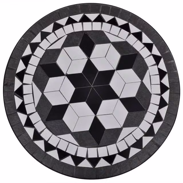 Berkfield Home Bistro Table with Black and White Geometric Mosaic Ceramic Top and Metal Base, Diameter: 60 cm