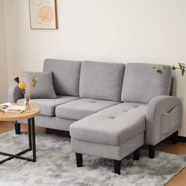 Merax Grey L-Shaped Corner Sofa with Reversible Chaise Lounge and Scatter Cushions, W: 166 cm, D: 118 cm, H: 77 cm – 1