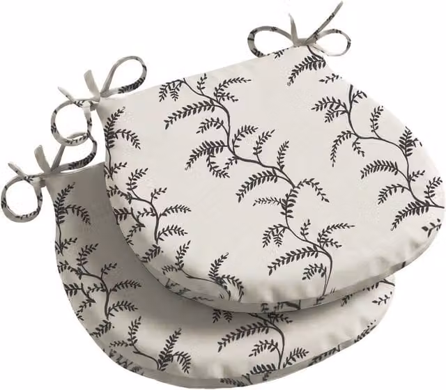 Luxury Living Linen Fern Semicircular Outdoor Seat Pad in Grey and White, 2 Pack