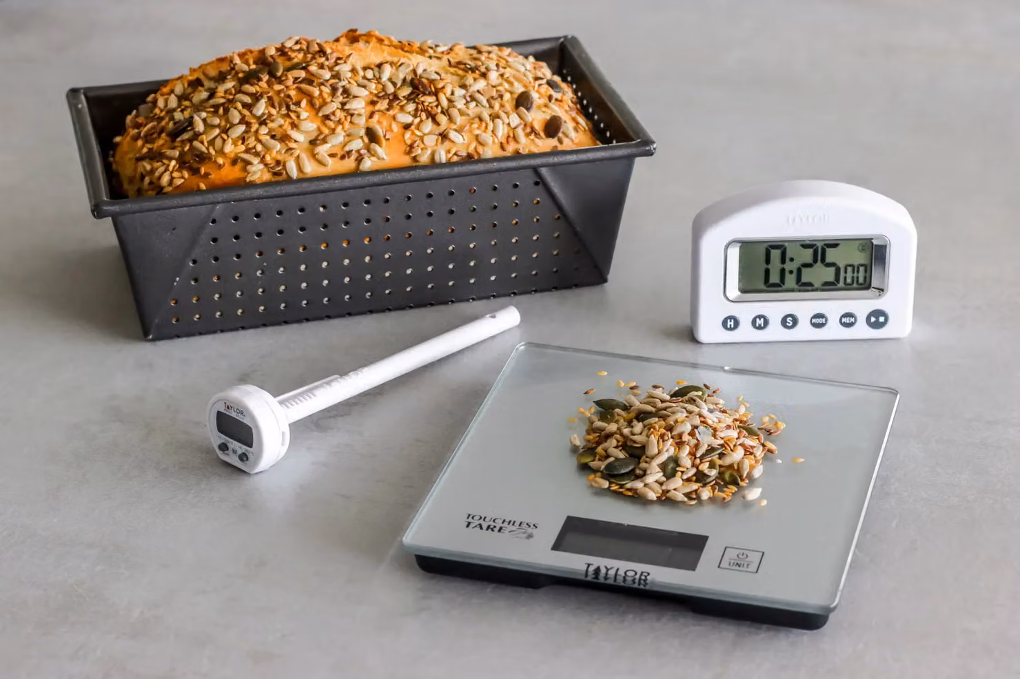 Taylor Pro 3-Piece Kitchen Measuring Set with Digital Scales, Thermometer and Timer in White and Silver – 3