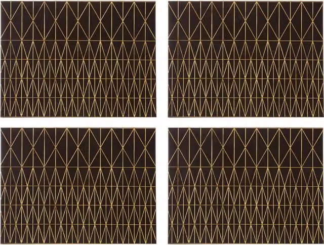 Orsina Set of 4 Black and Gold Faux Leather Rectangular Prism Placemats
